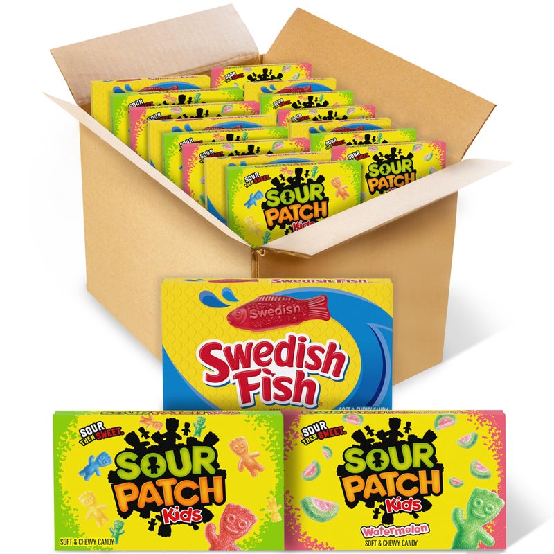 حلوى SOUR PATCH KIDS و SWEDISH FISH الطرية والمطاطية - مجموعة متنوعة، حلوى بالجملة، 15 صندوق - Image 1